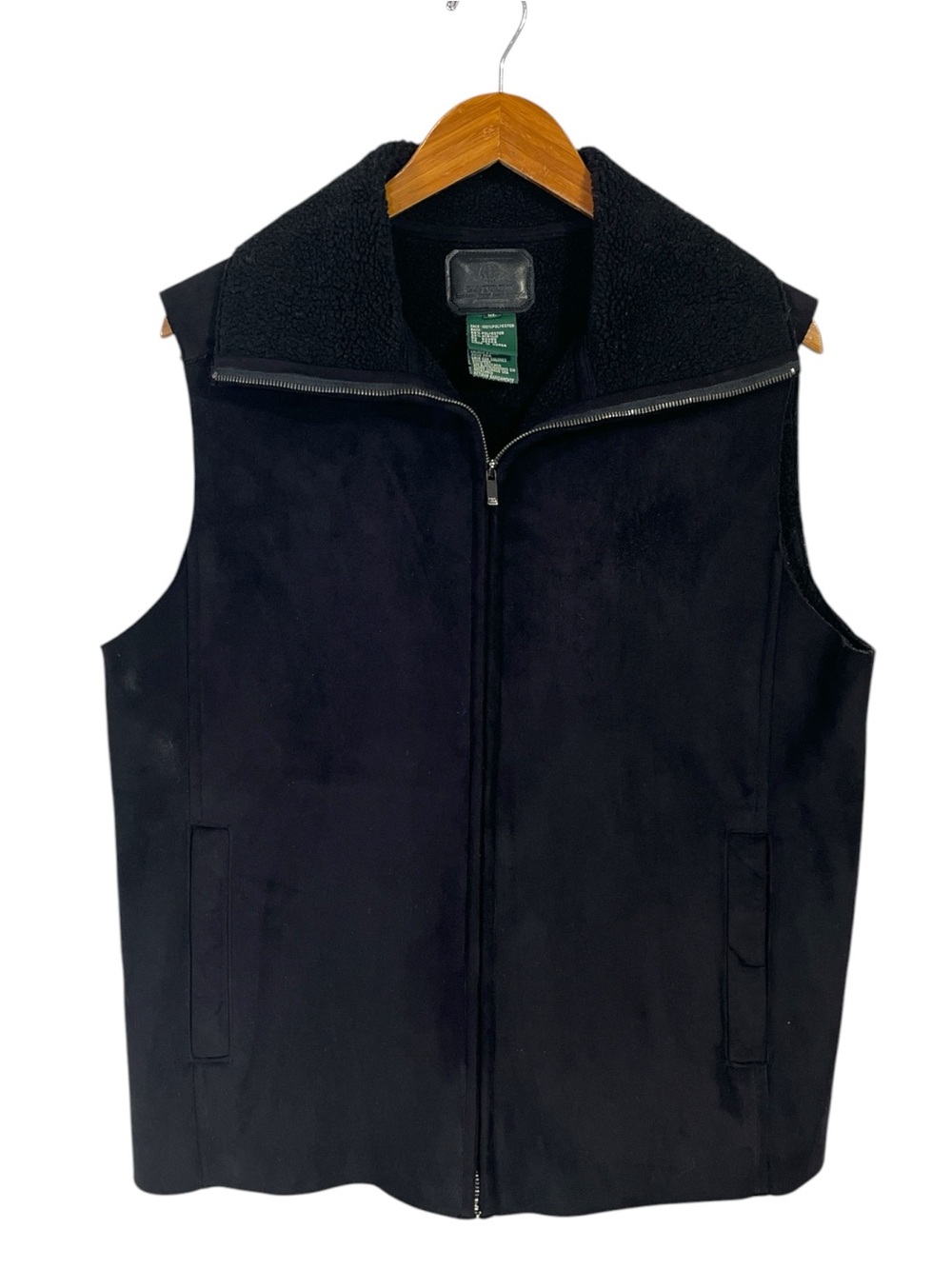 Lauren Ralph Lauren Black Faux Suede Sherpa Lined Zip Front Vest Size XL